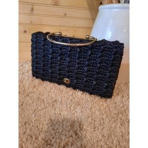Gaymode Black woven Raffia Straw 1960's Handbag Japan